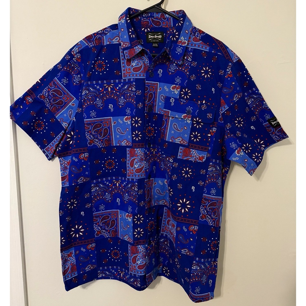 Dogg Supply by Snoop Dogg Bandana Paisley Shirt X Large Button Front With Pocket